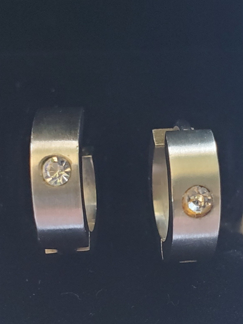 Titanium Hoop Earrings with Clear Crystal Accent
